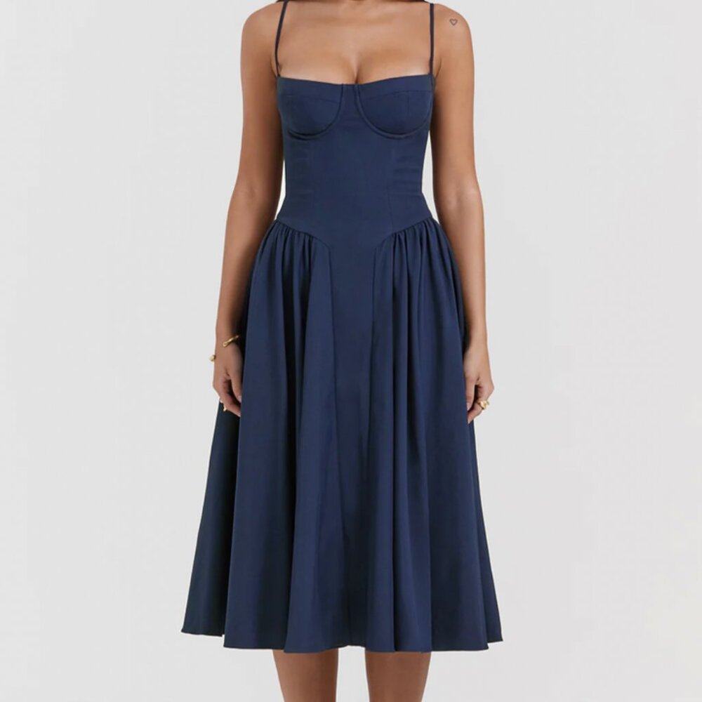 NWT Chiara London Navy Corset Summer Dress | Size Small